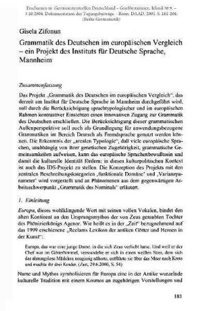 Grammatik des Deutschen im europäischen Vergleich - ein Projekt des Instituts für Deutsche Sprache, Mannheim