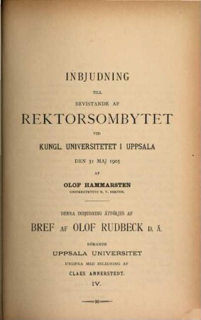 Bref af Olof Rudbeck d. Ä. rörande Upsala Universitet. 4, 1686 - 1702
