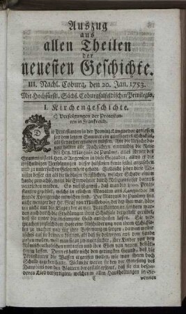 III. Nachlese. Coburg, den 20. Jan. 1753.