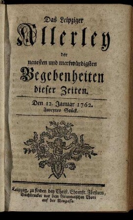 Den 12. Januar 1762. Zweytes Stück.