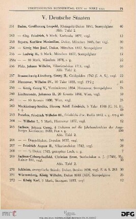 V. Deutsche Staaten (Nr. 251-272)