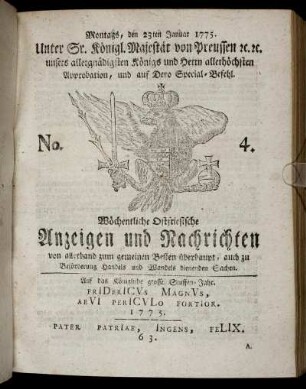 No. 4. Montags, den 23ten Januar 1775
