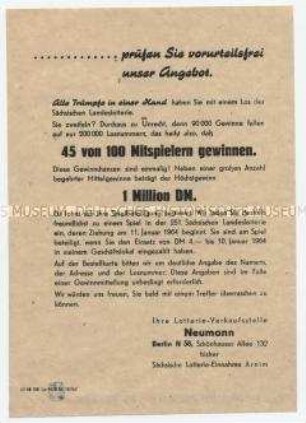 Werbeblatt einer Lotterie-Verkaufsstelle