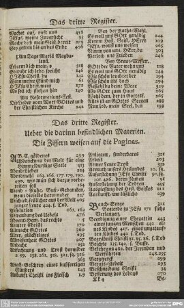Das dritte Register. Ueber die darinn befindlichen Materien