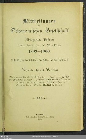 26.1899/1900(1900): Mitteilungen der Ökonomischen Gesellschaft im Königreiche Sachsen