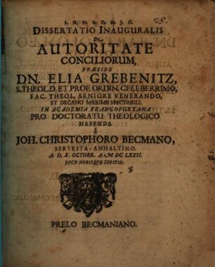 Diss. inaug. de autoritate conciliorum