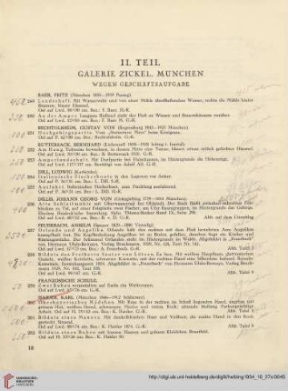 II. Teil: Galerie Zickel, München (Nr. 249-288)