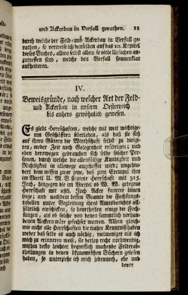 IV. Beweisgründe, nach welcher Art der Feld- und Ackerbau in unserm Oesterreich bis anhero gewöhnlich gewesen.