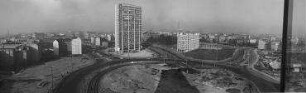 140° Panorama, Blick über den Ernst-Reuter-Platz auf das Telefunken-Haus und Osram-Haus. Berlin-Charlottenburg, Ernst-Reuter-Platz