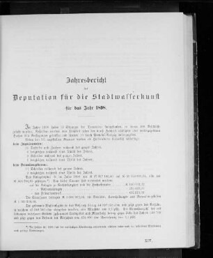 Jahresbericht der Deputation für die Stadtwasserkunst für das Jahr 1898.