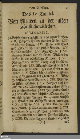 Das IV. Capitel. Von Altären in der alten Christlichen Kirchen