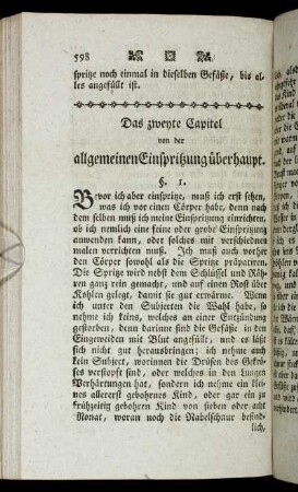 Das zweyte Capitel von der allgemeinen Einspritzung überhaupt.