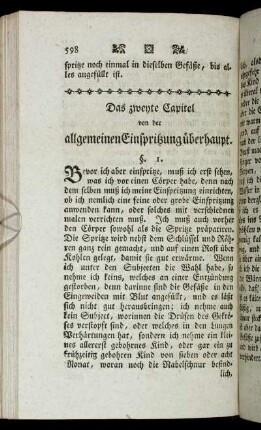 Das zweyte Capitel von der allgemeinen Einspritzung überhaupt.