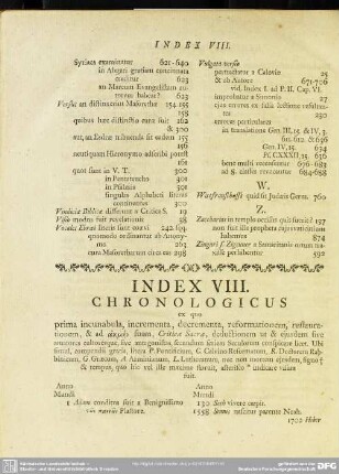 Index VIII. Chronologicus