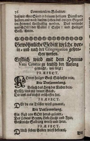 Gewöhnliche Gebett welche vorin- und nach der Congregation gesprochen werden.