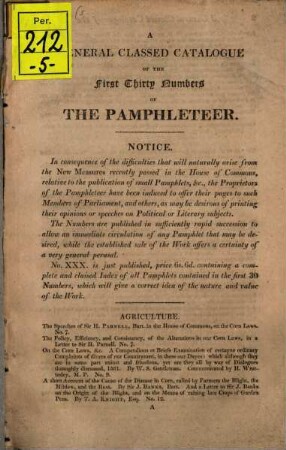 A general classed Catalogue of the first thirty Numbers of the Pamphleteer