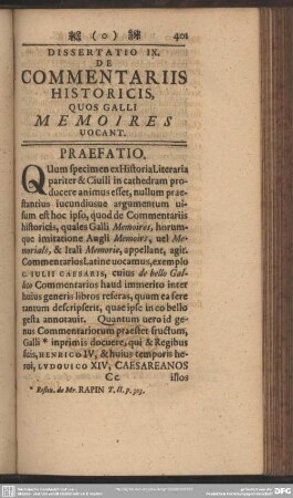 Dissertatio IX. De Commentariis Historicis, Quos Galli Memoires Vocant