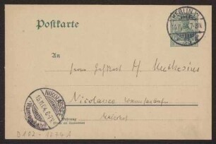 Schreiben an Hermann Muthesius (Postkarte)