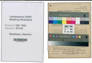 Entnazifizierung Heinrich Backhaus , geb. 11.04.1888 (Lokfuehrer)