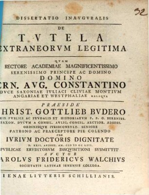 Dissertatio Inavgvralis De Tvtela Extraneorvm legitima