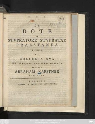De Dote A Stvpratore Stvpratae Praestanda