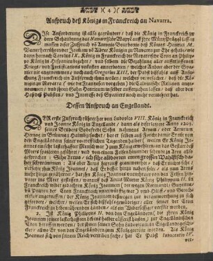 Anspruch deß Königs in Franckreich an [Navarra, Engellandt, Flandern, Genua, Neapel, freyen Graffschafft Burgundt und Toscana]