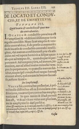 De Locato Et Conducto, Et De Emphyteusi. Titulus III.