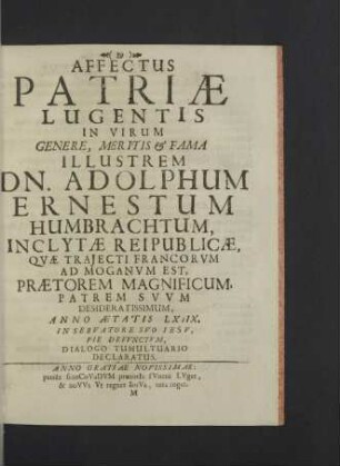 Affectus Patriae ... Adolphum Ernestum Humbrachtum