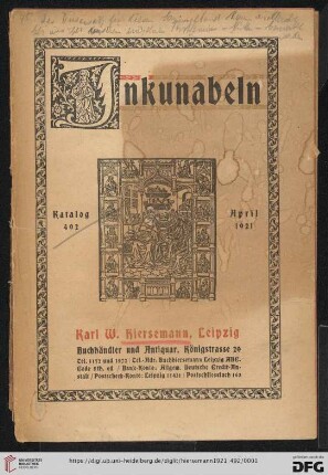 Nr. 492: Katalog: Inkunabeln