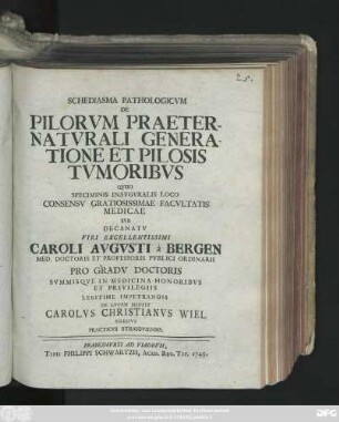 Schediasma Pathologicvm De Pilorvm Praeternatvrali Generatione Et Pilosis Tvmoribvs