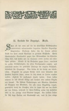 25. Vorliebe für Singvögel. Musik