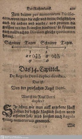 Das 14. Capittel. De Regula Detri duplici directa.