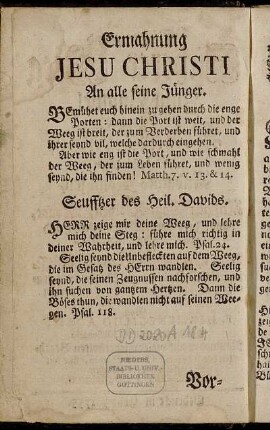 Ermahnung Jesu Christi An alle seine Jünger