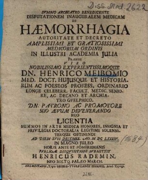 Disputationem Inauguralem Medicam De Haemorrhagia