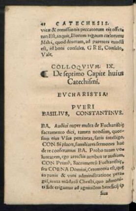 Colloquium. IX. De septimo Capite huius Catechismi. Eucharistia.