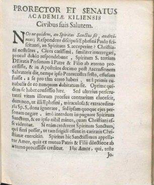 Prorector Et Senatus Academiæ Kiliensis Civibus suis Salutem.