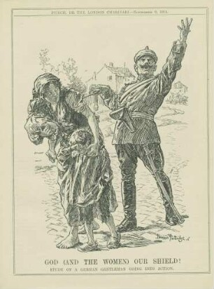 God (and the women) our shield! Study of a german gentleman going into action.