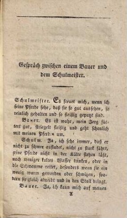 Die Pferde-Zucht : in einem Gespräch vorzüglich für den Landmann faßlich dargestellt