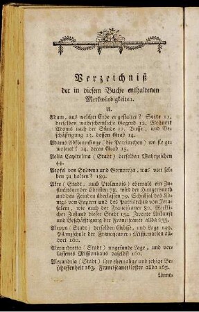 Verzeichniß der in diesem Buche enthaltenen Merkwürdigkeiten.