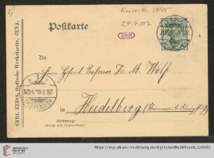 Briefe von Carl Zeiss (Jena) an Max Wolf: Karte von Georg Orth von Carl Zeiss (Jena) an Max Wolf