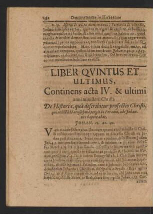 Liber Quintus Et Ultimus, Continens acta IV. & ultimi anni ministerii Christi