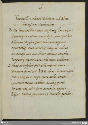 Tranquilli Molossi Palietum ad Alex[andrum] Farnesium Cardinalem