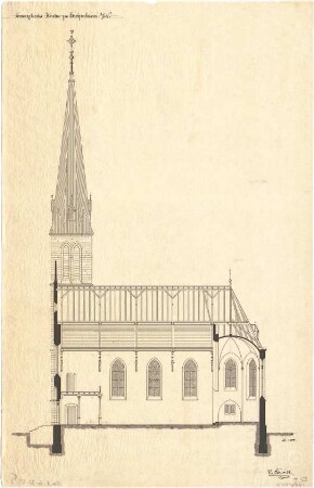 Schmidt, Heinrich von; Bretzenheim / Nahe; Ev. Kirche - Längsschnitt