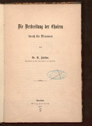 Die Verbreitung der Cholera durch die Brunnen