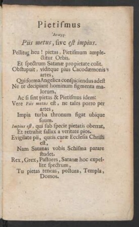 Pietismus [...] Piis metus, sive est impius