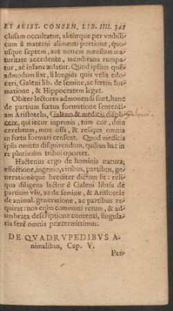 De Quadrupedibus Animalibus, Cap. V.