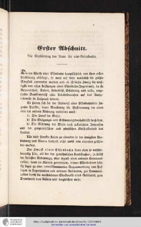 Erster Abschnitt. Die Etablierung der Linie für eine Eisenbahn