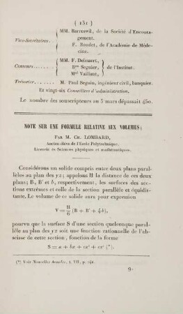 Note sur une formule relative aux volumes.