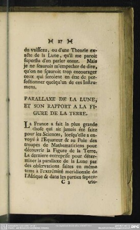 Parallaxe De La Lune, Et Son Rapport A La Figure De La Terre