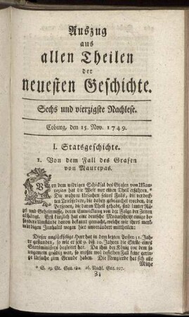 Sechs und vierzigste Nachlese. Coburg, den 15. Nov. 1749.